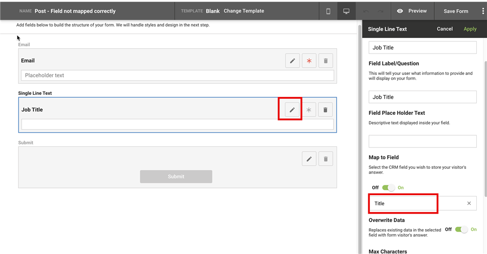 image showing the Title field being mapped correctly to the title field