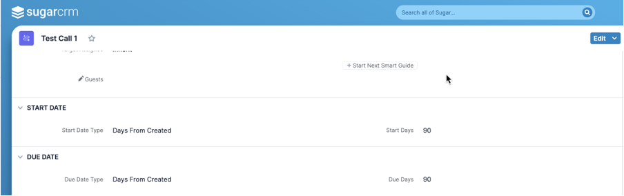 Days from Created smart guide template configuration