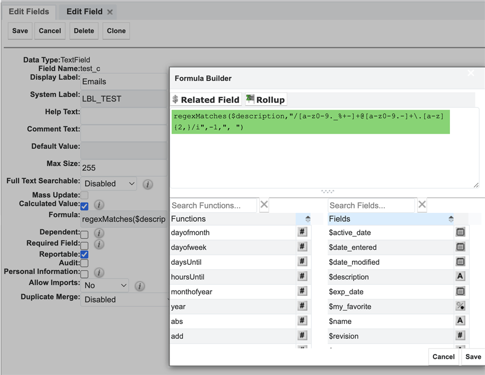 Regex function entry into KB Module