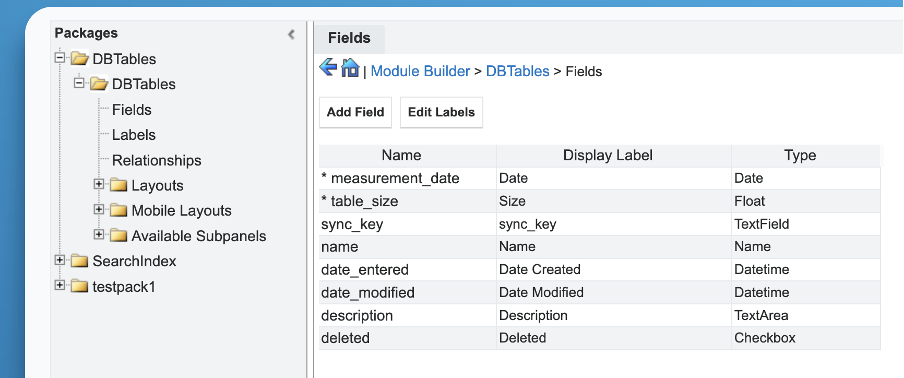 Custom module storing table sizes datapoints