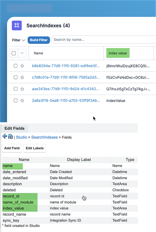 Supporting module storing indexes
