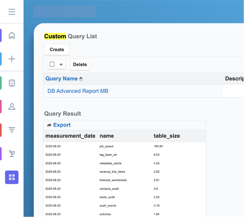 Custom query output data
