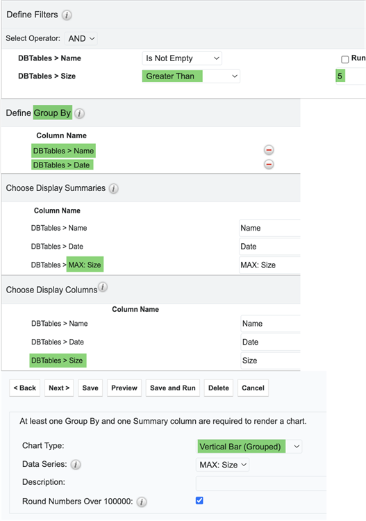 Summation Report Criteria to Display the Variations Chart