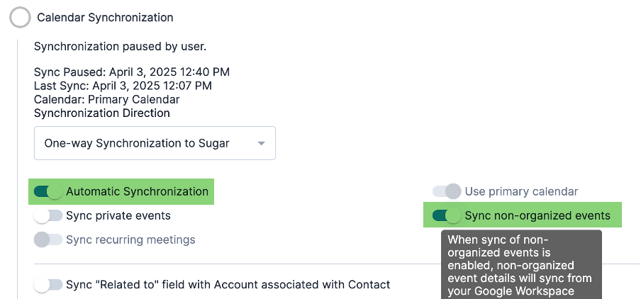 Sync non-organized events setting