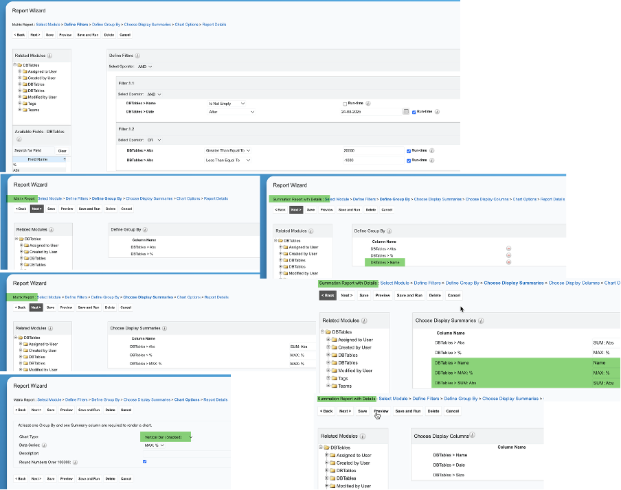Report wizard conditions for Summation and Matrix Reports