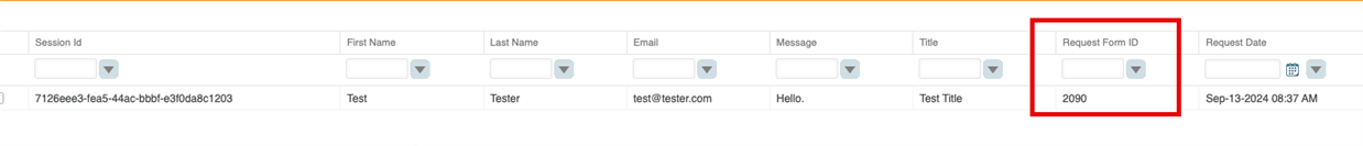 example image highlighting the requestformID field towards the end of the form submission results