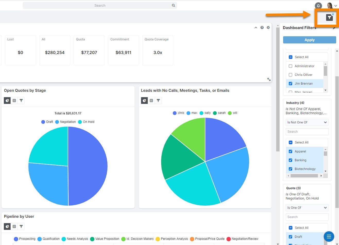 dashboard filter funnel 