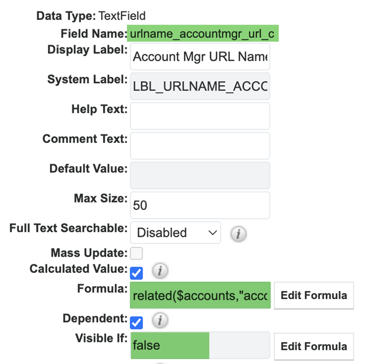 Field representing the user-friendly name for the URL field
